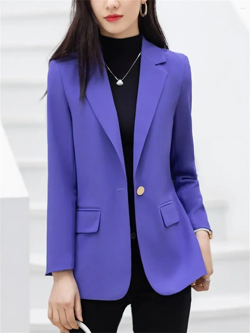 Ternos femininos elegantes blazer 2023 em preto roxo café escritório senhoras casual manga longa único botão jaqueta roupas femininas