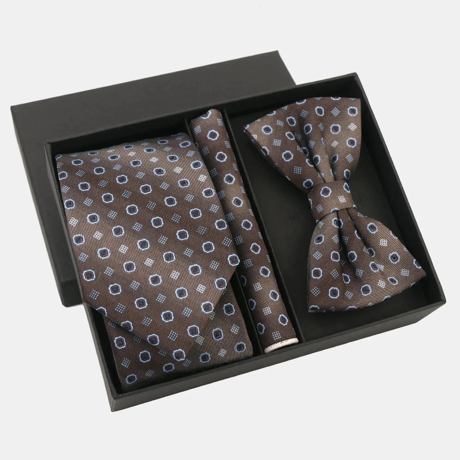 Bow Ties Polyester Jacquard Tie Suit Brown Series Men's Business Tie Square Scarf Four-Piece Gift Box Wholesale Bow Tie 231128