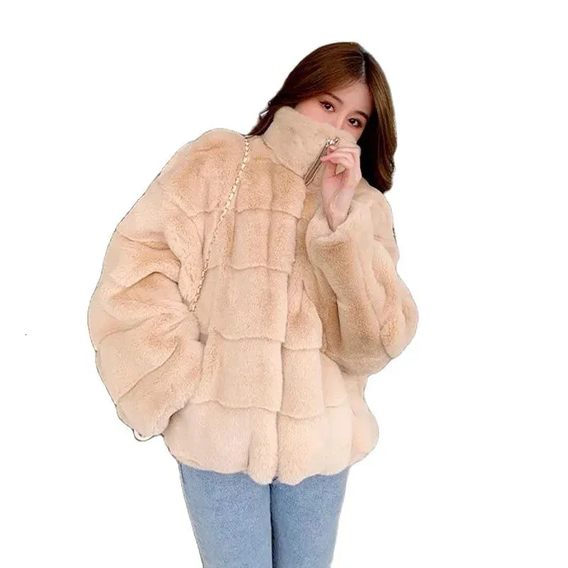 Pelliccia da donna Pelliccia sintetica Manica lunga Cappotto in pelliccia sintetica Donna Giacca invernale in peluche Donna Coreana Moda visone artificiale Giacca soffice Cerniera Cappotti 231127