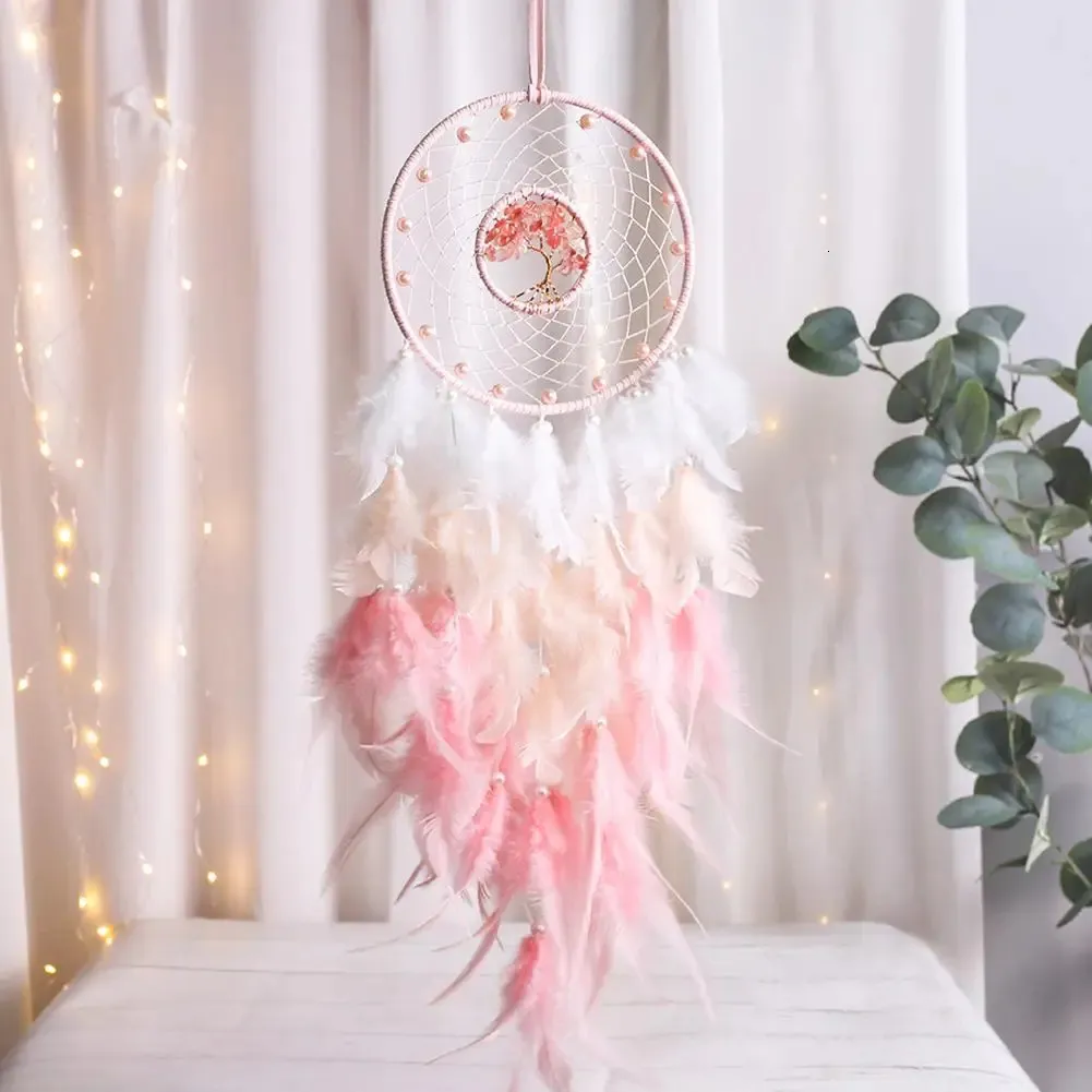 Decorações de Natal Criativo Pena Rosa Dream Catcher Natural Quebrado Árvore da Vida Pena Pingente Casa Dreamcatcher Ornamentos Decoração de Quarto 231127