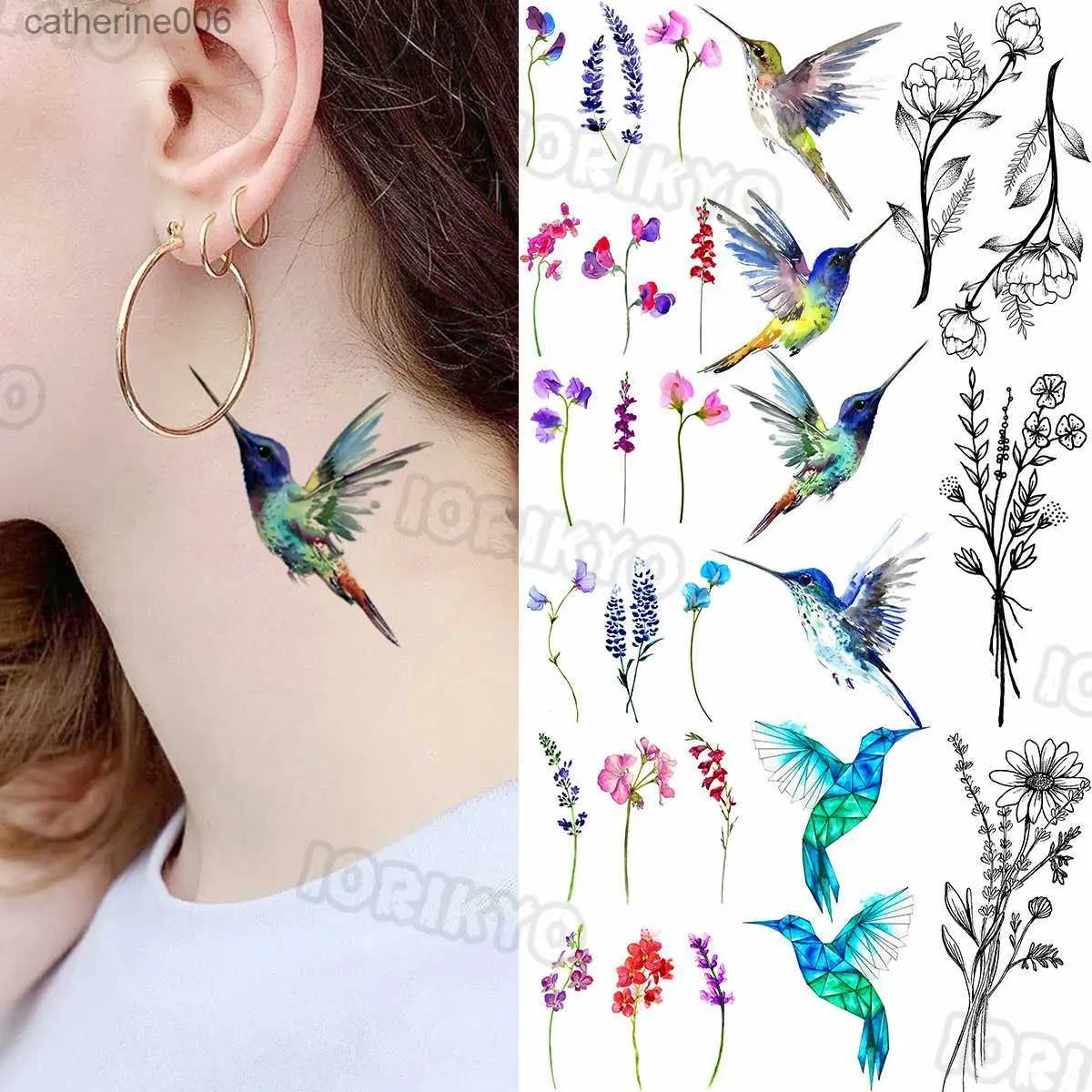 Colorful Hummingbird And Lavender Plum Blossom Temporary Bird Tattoo For  Women And Girls Perfect For Weddings And Neck Tattooing From Catherine006,  $1.77