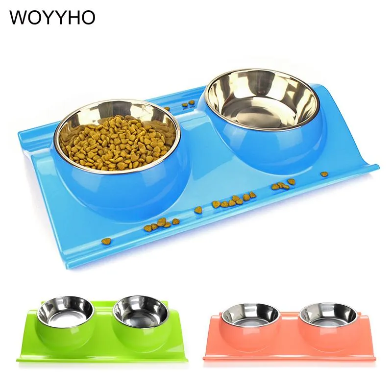 Alimentazione Ciotola per cani a tenuta stagna stile W Cucciolo in acciaio inossidabile Acqua per gatti Alimentatore per alimenti per animali domestici Ciotole combinate per cani Blu / Verde / Rosa