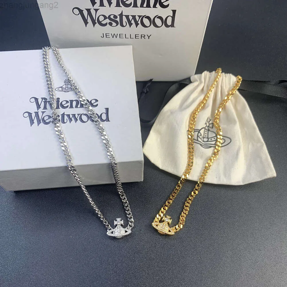 Designer viviviene Westwoods Nuovo Viviennewestwood Nuovo Western Empress Dowager Fibbia magnetica Full Diamond Saturn Catena spessa Tidal Marchio Hip Hop Cool Style Stacked