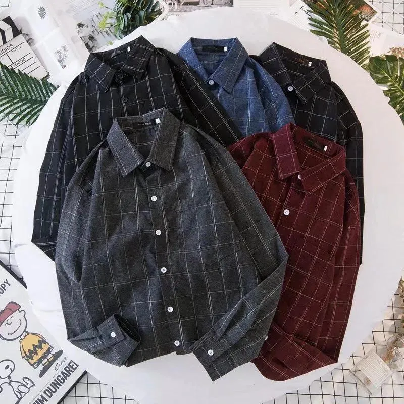 Camisas casuais masculinas primavera verão xadrez tops camisa de mangas compridas homem bonito 4 cores roupas