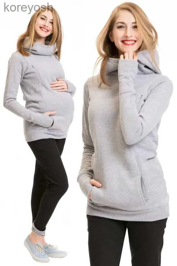 Maternity Tops Tees Pregnant's Women's Breastfeeding Clothes Hooded Sweater Nursing Maternity's Solid Color Long Sleeves Winter Clothes WomenL231128