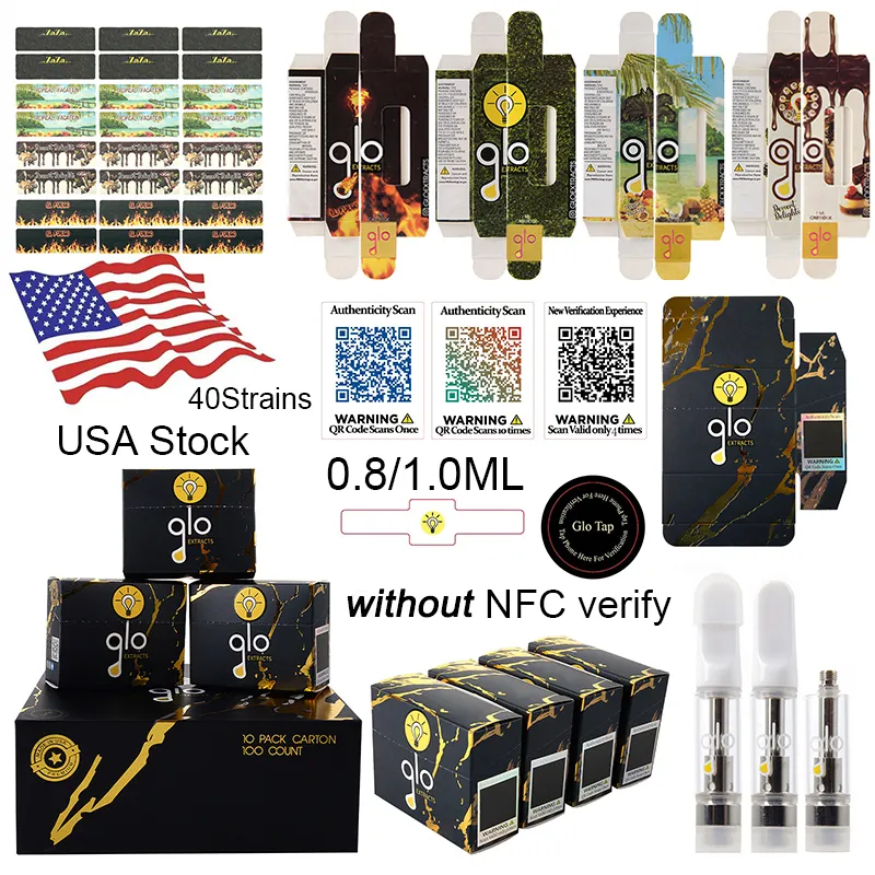USA Stock Glo Tap NFC экстракты Vapes Cartridges Atomisers Новейшая упаковка 0,8 мл 1 мл керамических катеров