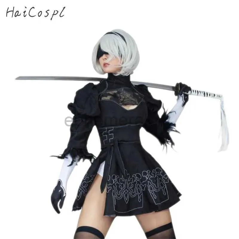 Anime Costumes Nier Automata Yorha 2b Cosplay Suit Anime Kobiet Kostium Zestaw Zestaw Fantyczny Halloween Girls Party Black Sukienka Zln231128