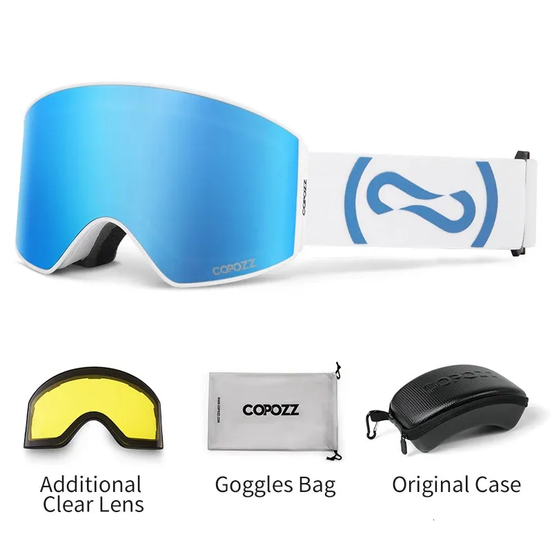 Skidglasögon Copozz Magnetic UV400 Protection Antifog Glasses Män Kvinnor QuickChange Lens Snowboard med två alternativ 231127