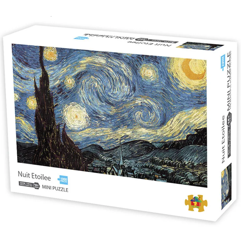 3D -puzzels 42x30cm 1000 volwassen mini -puzzel van Gogh Starry Night 20 Design Paper Puzzle Game Children's Toys Brainstorm Groothandel 230427