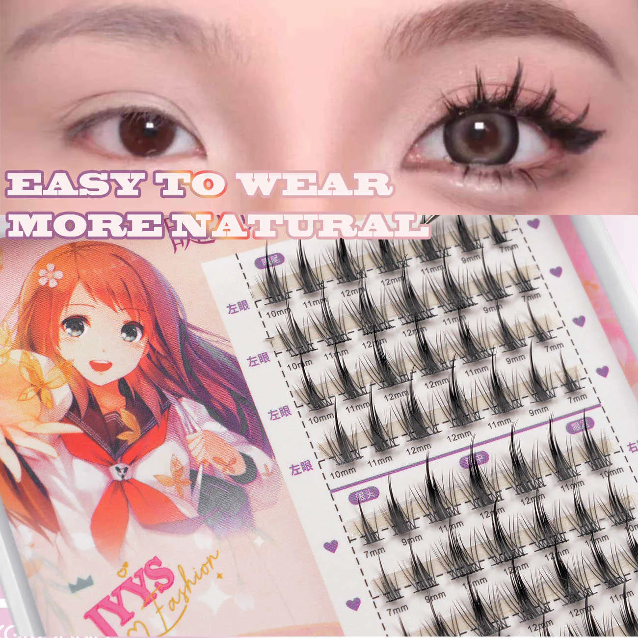 3 PCFALSE Eyelashes Fanezas de cazadas de fallas de clúster individual Manga esponjosa suave con pestañas natural suministros de productos de maquillaje de belleza Kit Z0428