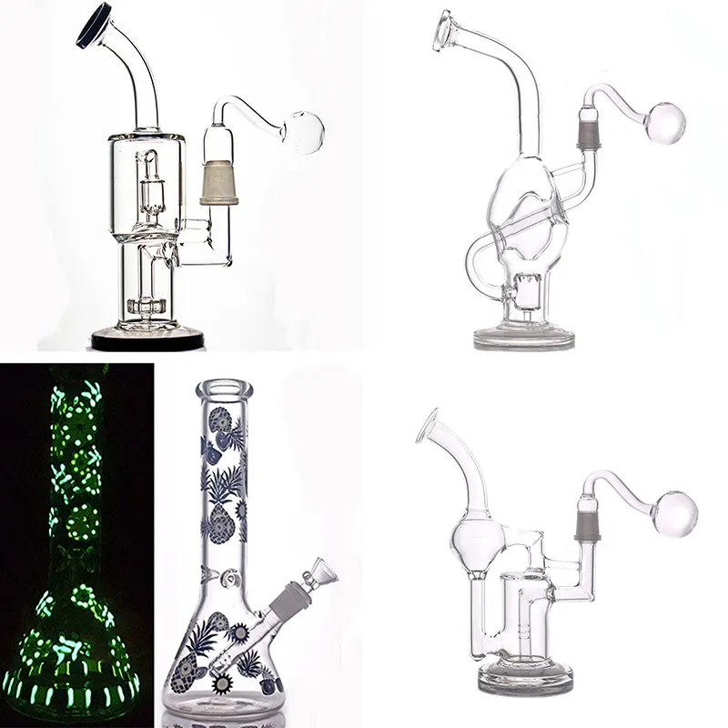 Multi stilar vattenpipa dab rigg rökning vatten röråter återvinnare is catcher bongs honungskaka perkolator glöd i den mörka bägaren bong med manlig glas oljebrännare rör