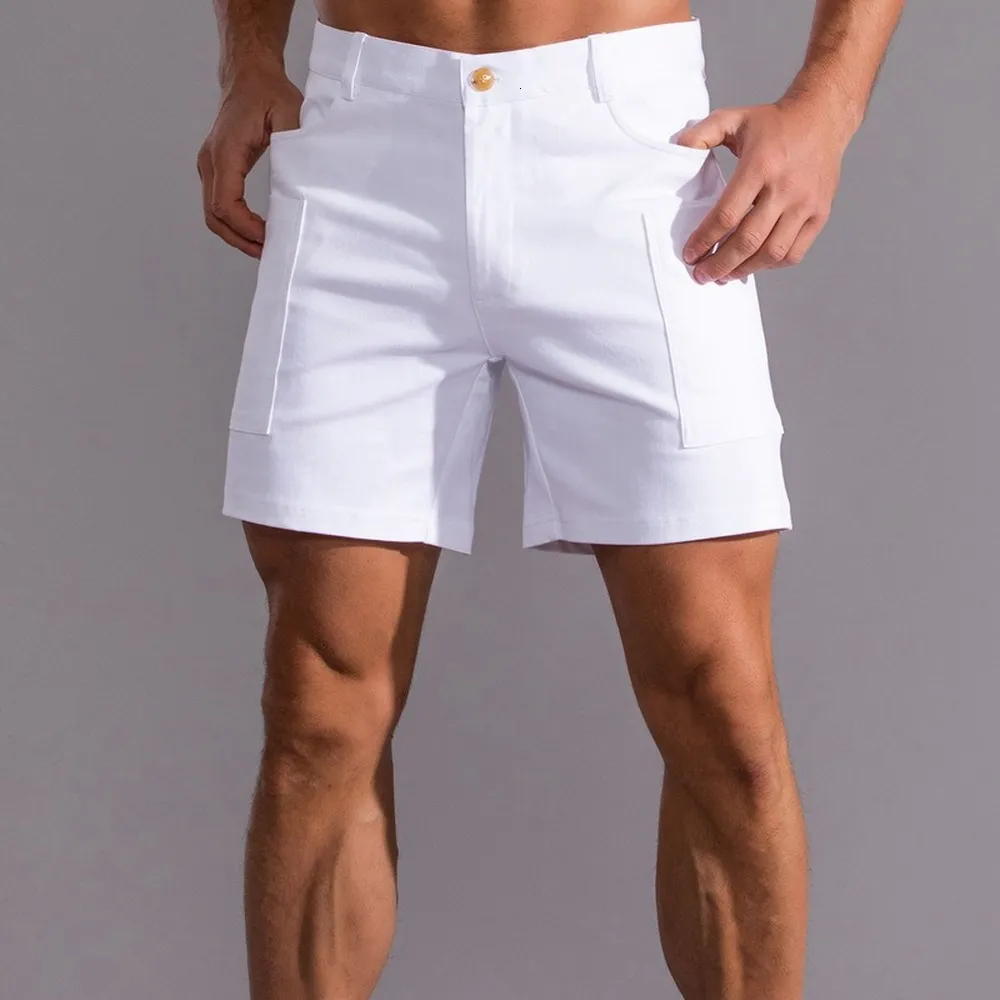 Herren-Shorts Weiße Shorts Herren-Bermuda-Shorts Streetwear Reine Baumwolle Knielänge Lässige kurze Hose Arbeitshose Sommermode Unterteil 230428