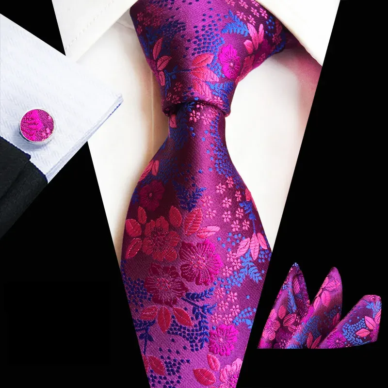 Elegant Men's Wedding Tie Set: 8cm Necktie, Handkerchief, Cufflinks ...