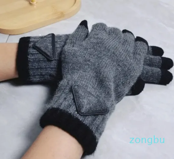 Designerskie rękawiczki wełny touchowe kaszmirowe ciepłe rękawiczki sportowe zimowe z trójkątną dekoracją męską i damską Wysokiej jakości prezent na świeżym powietrzu