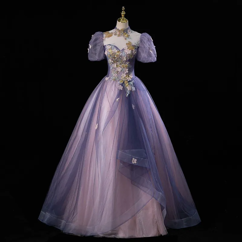 Luxuriöse Perlenkristallmutter der Braut Kleider Prinzessin Purple Gold Pailletten Lange Mütze PLISE GROSE FORTAGE PARTY Prom Kleider Afrikanische Kleid Lady Kleid