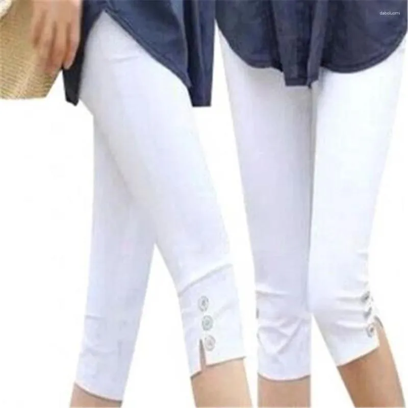 Pantalon femme couleur unie longueur genou pantalon femme été coton longueur mollet dame taille mi élastique Stretch crayon Capris