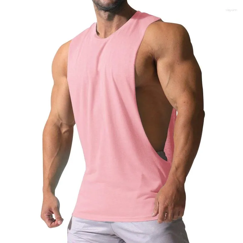 Regatas masculinas vendendo fitness sem mangas topo respirável de secagem rápida colete esportivo ginásio muscular correndo cor sólida simples camiseta