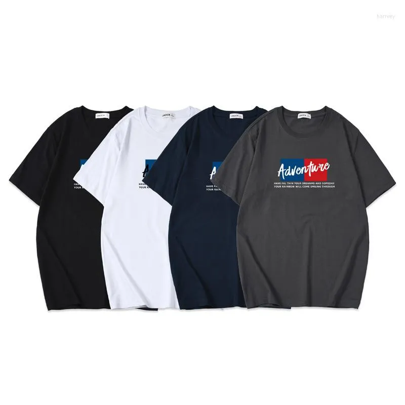 Men's T Shirts OKKDEY 2023 Short-sleeved T-shirt Round Neck Loose Print Cotton Base