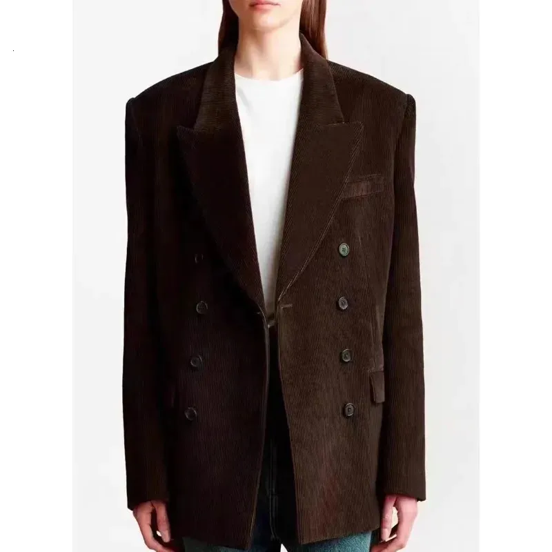 Misto lana da donna Kh aite Giacca invernale da donna Cappotto di velluto a coste Blazer Marrone scuro Colletto rovesciato Manica intera Classico Trench vintage caldo 231127