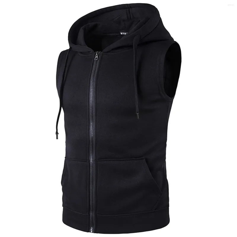 Gilets pour hommes Hommes Printemps Été Vestsshirt Casual Sports Solide Couleur Gilet Sans Manches Fermeture À Glissière Singlet À Capuche Lâche Poche Blouse Chaleco