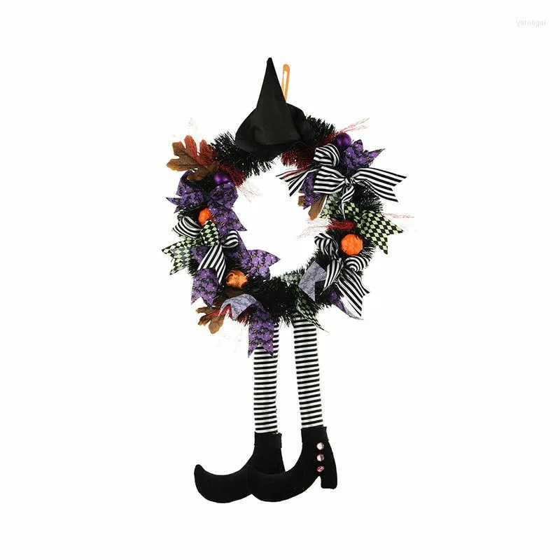 Dekorativa blommor ankomst halloween krans med hatt ben vägg dörr hängande pumpa höstar simulering props festival fest hem dekor