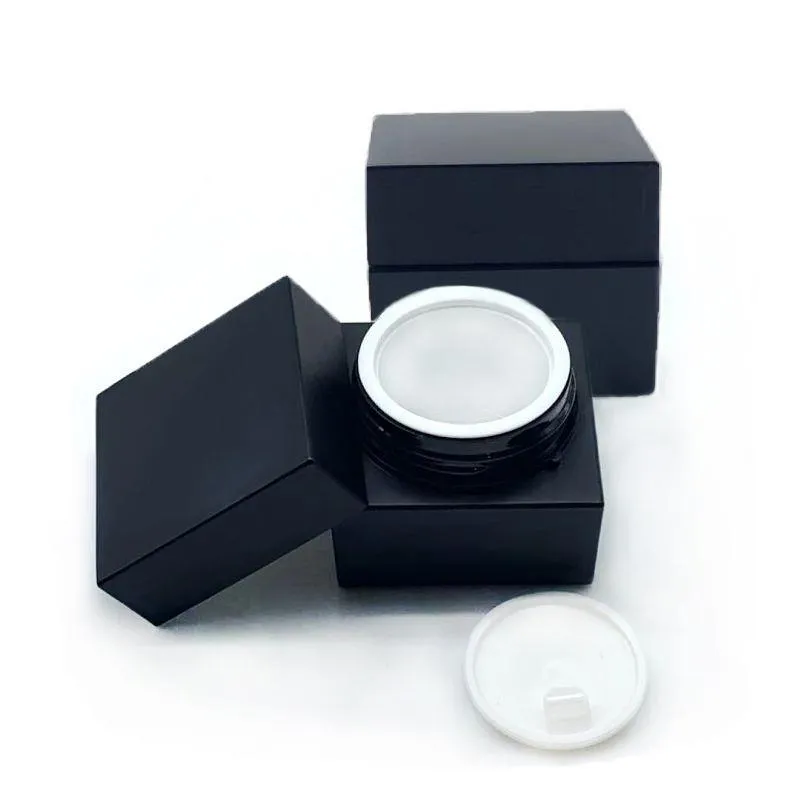 Pots de vernis à ongles en gel noir mat, bouteille de crème acrylique carrée de 5ml, pot cosmétique vide de 5g pour poudre de colle peinte Otawb