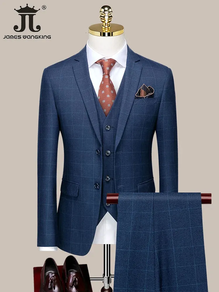 Herrenanzüge, Blazer, Blazer, Weste, Hosen, Luxus-High-End-Marke, Boutique, kariertes Freizeit-Business-Anzug, 3-teilig und 2-Set, Bräutigam, Hochzeitsfeier, Kleid, Jacke 231127