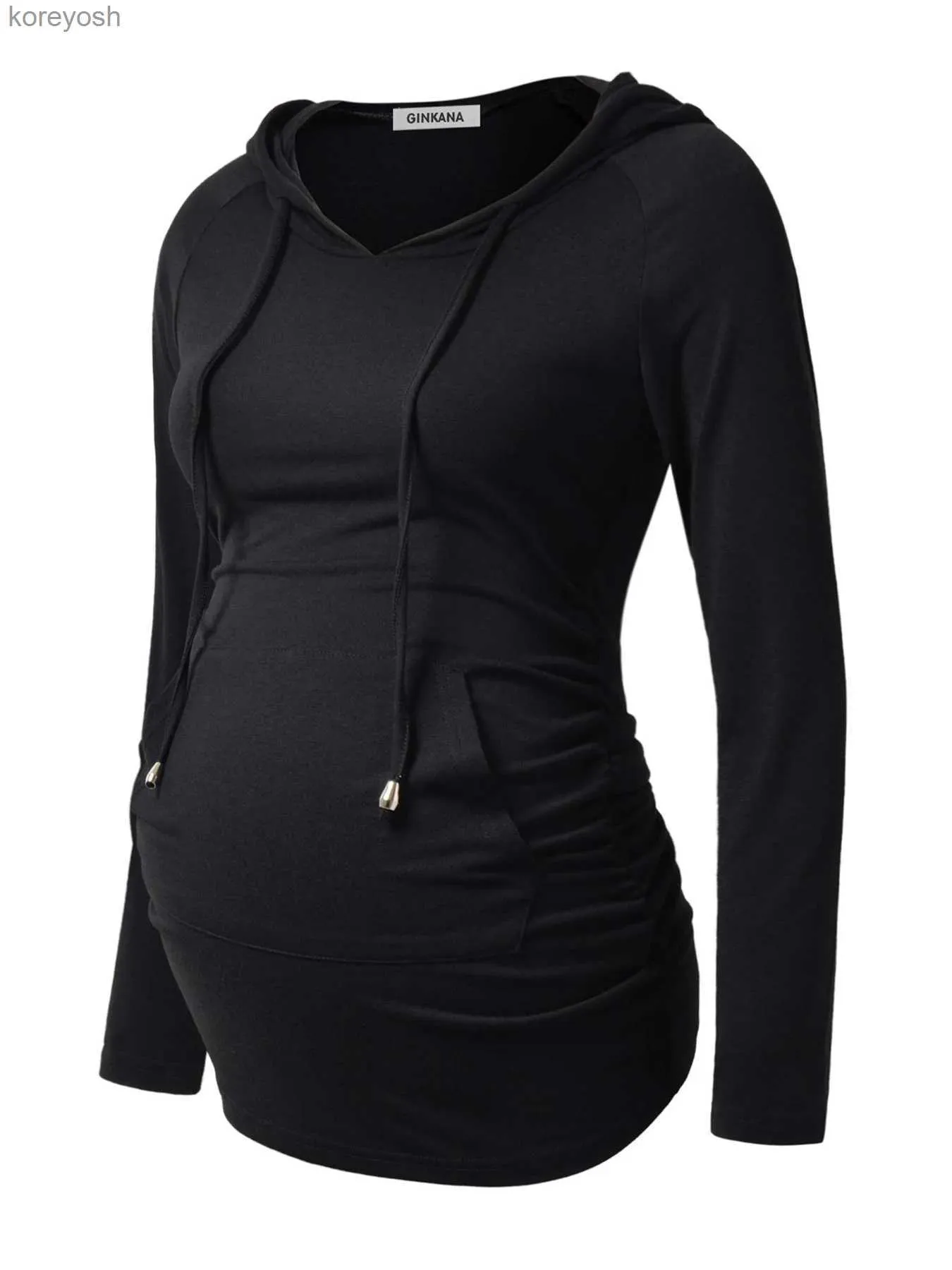 Maternity Tops Tees Women's European and American maternity wear hooded sweater black casual sportsL231128