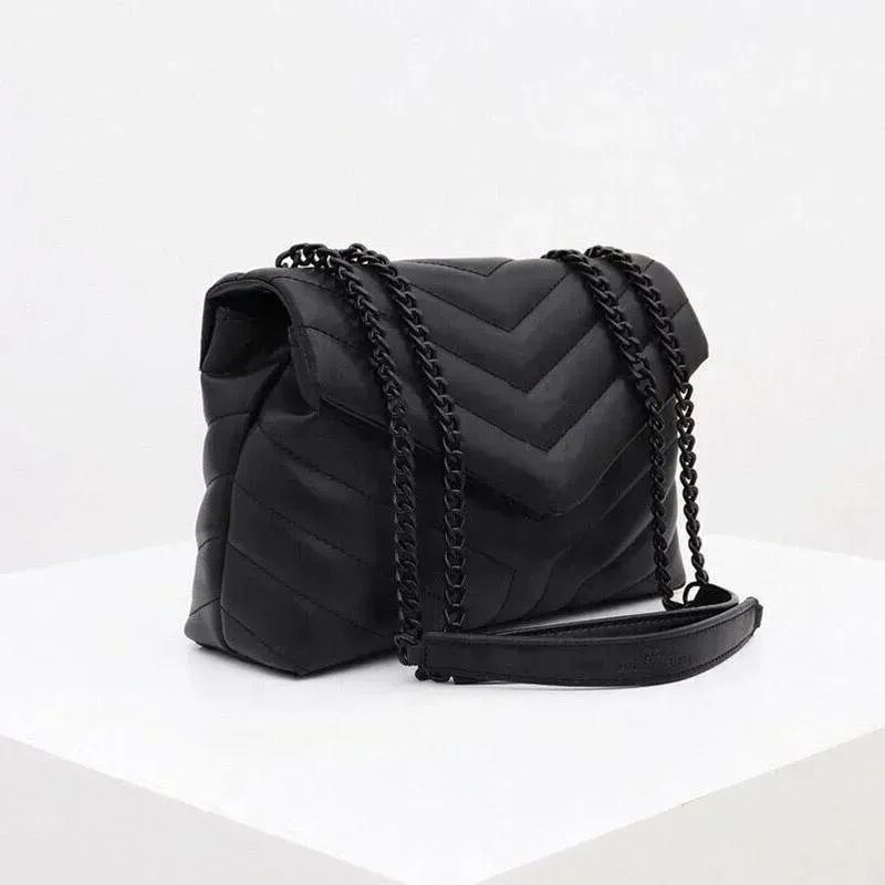 Ny lyxig handväska axelväska märke y-formad designer söm läder damer metall kedja svart mussla messenger kedja väskor boende grossist