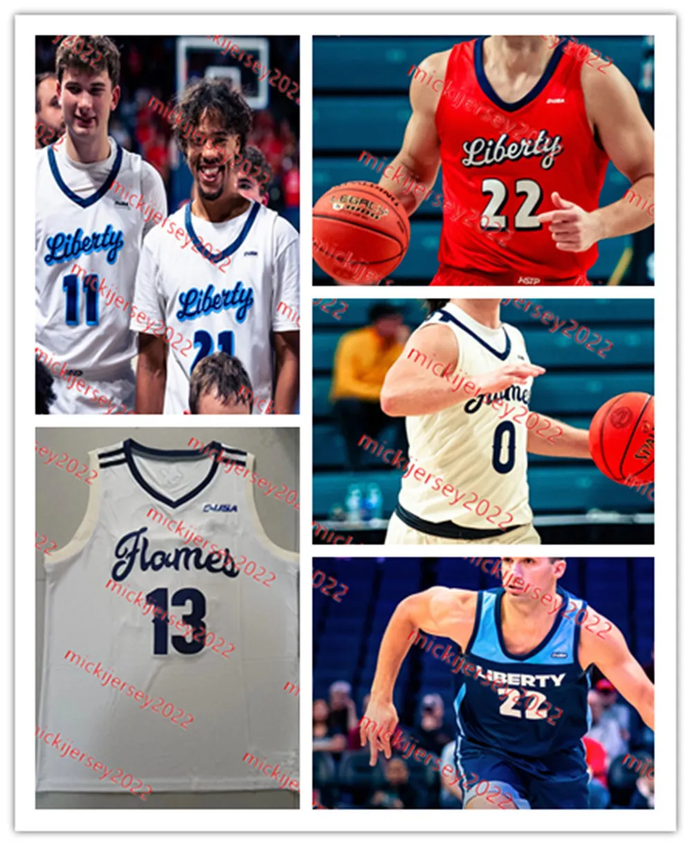 2023 C-USA Bryson Spell Liberty Flames Basketball Jersey JC Shirer Jr. 11 Jonathan Jackson 21 Gabriel McKay 22 Kyle Rode Liberty Jerseys Custom Stitched Mens Youth