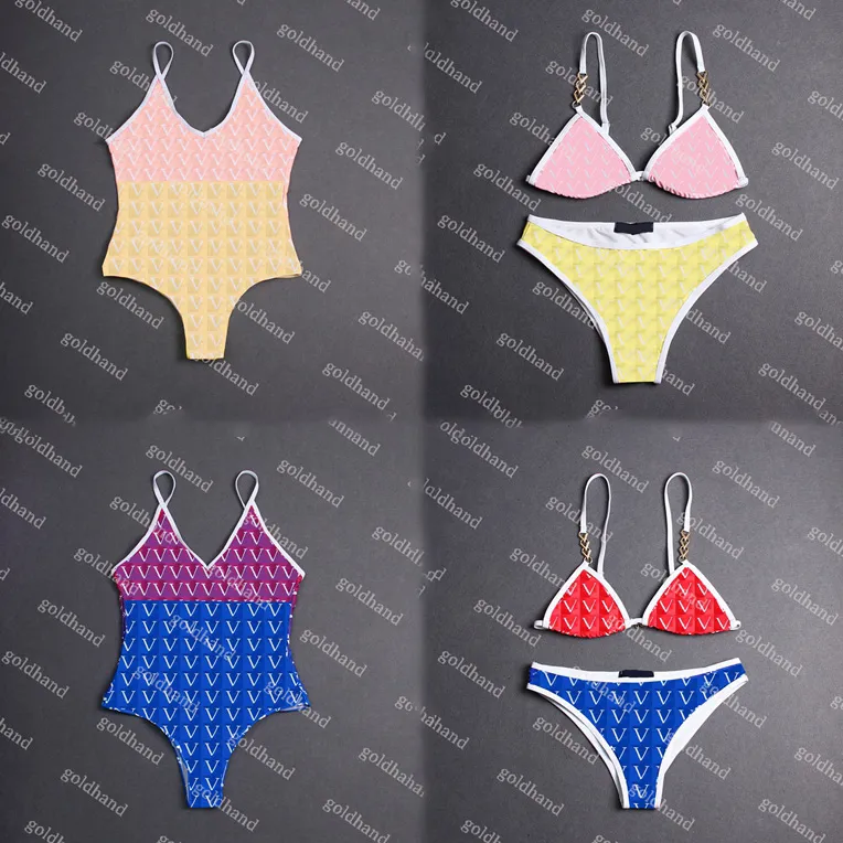 Designer Sexig bikini Kvinnor Baddräkt Summer One Piece Halter Badkläder Lyxvarumärke Textil Tryckt baddräkt