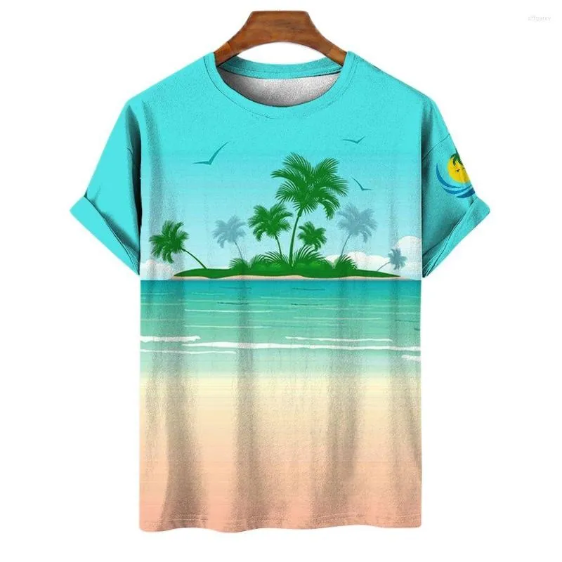 T-shirt da uomo Camicia stile hawaiano da uomo Estate O-Collo Manica corta Vacanza Top T-shirt casual Harajuku Coconut Tree Stampa Uomo sciolto