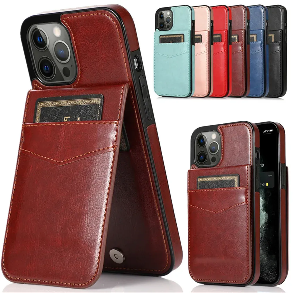 PU Leather Stand Cover Wallet Wallet Aperior for iPhone 15 14 13 12 11 Pro Max Mini XS XR 7 8 Plus Business Card حامل صدمة غلاف واقٍ ضئيل