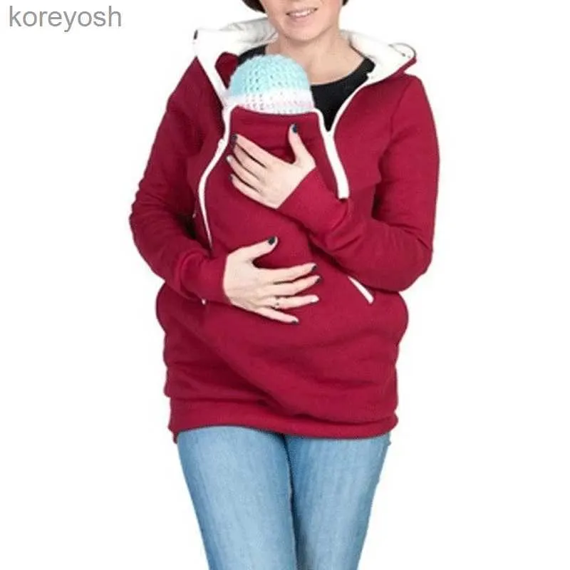 Maternity Tops Tees Kangaroo Mother Sweater 2023 Winter Cotton Long Sleeve Maternity Clothes Hooded Pregnant Adults Women Clothing Pregnancy HoodiesL231128