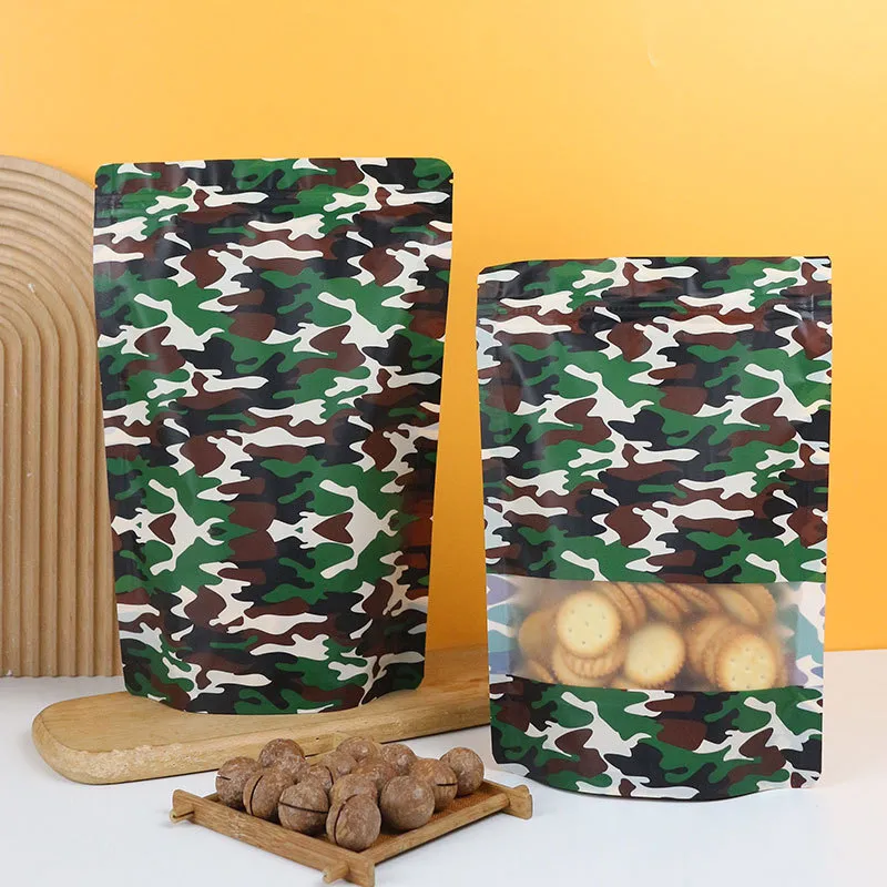 Camouflage Food Packaging Bag With Window Thickened Tea Bag Snack Dried Fruit Beef Dried Sealed Zipper Self seal Bags LX6257