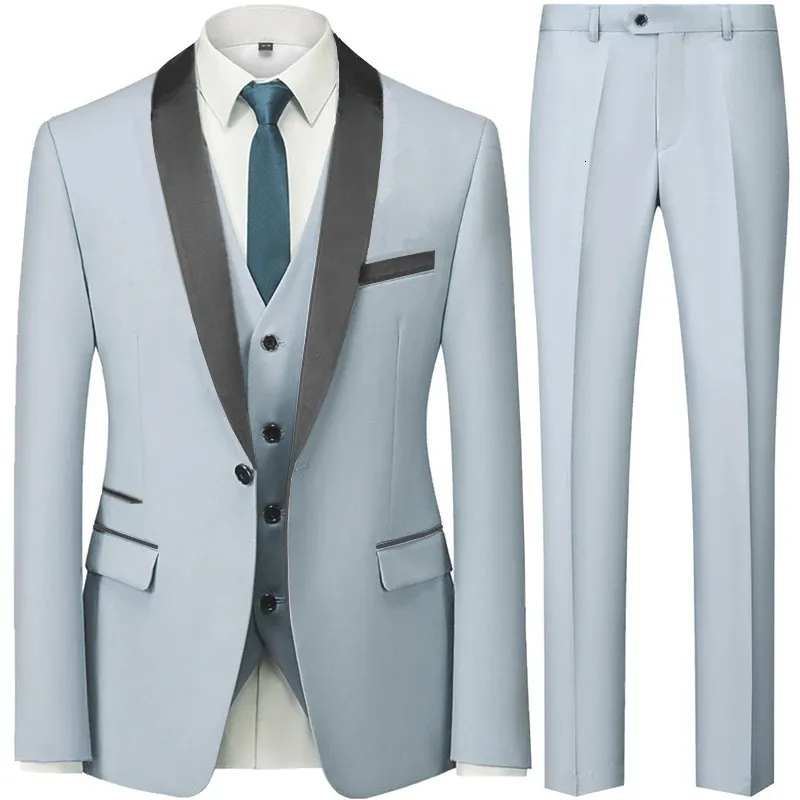 Ternos masculinos blazers homens mariage cor bloco colarinho ternos jaqueta calças colete masculino negócios casual casamento blazers casaco colete calças 3 peças conjunto 231127