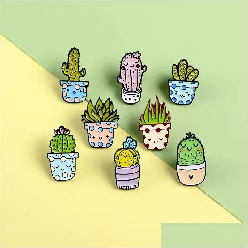 Accessori per cartoni animati Cartoon Cactus Spilla Carino Mini Vaso da fiori Smalto Donna Giacche di jeans Spille da bavero Distintivi per cappelli Gioielli per bambini Natale G Dhihy