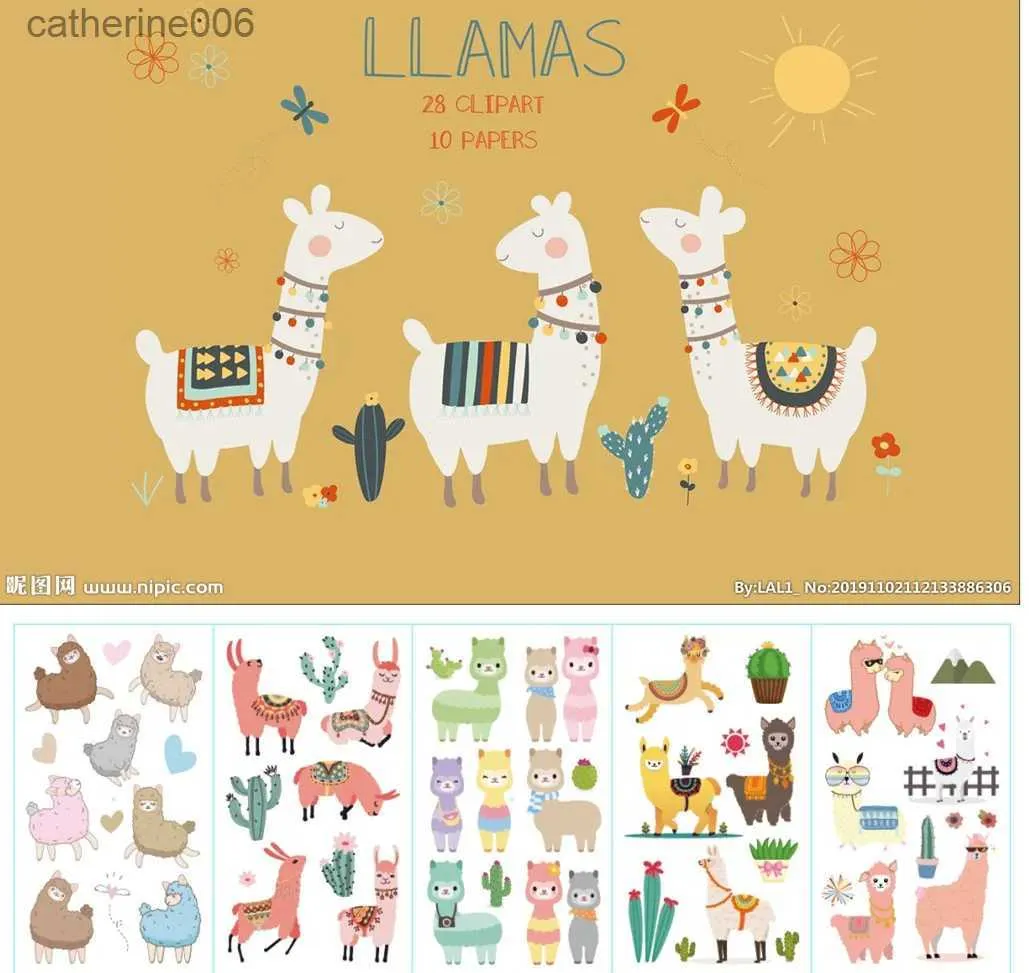 Tatuaggi adesivi colorati disegno 10 pezzi adesivi tatuaggio alpaca cartone animato impermeabile animale carino fai da te braccio coscia mano adesivo tatuaggio temporaneo per bambiniL231128