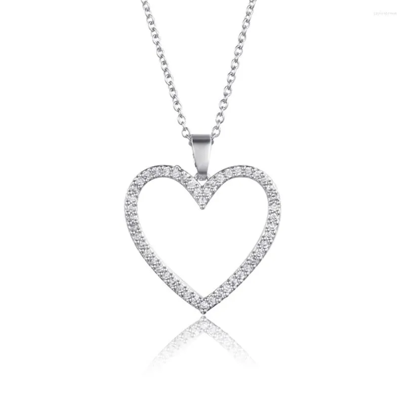 Pendentif Colliers Femmes Argent Plaqué Coeur Cubique Zircone Collier Couple Mode Simple Bijoux Donner Petite Amie Cadeau D'anniversaire