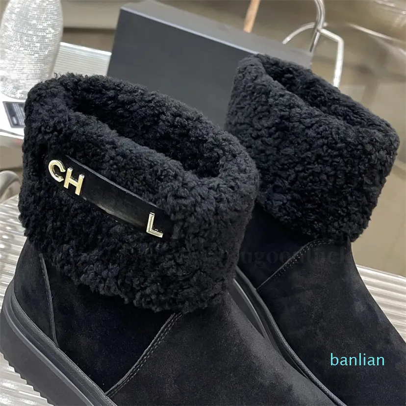 Designer boots men women lamb wool fluffy classic style shoes winter autumn snow nylon ankle women