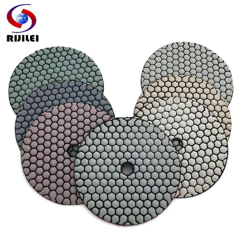 Polijstpads RIJILEI 10Pcs/Set 5 Inch Dry Polishing Pad 125mm Resin Diamond Grinding Disk Marble Granite Polishing Tool Abrasive