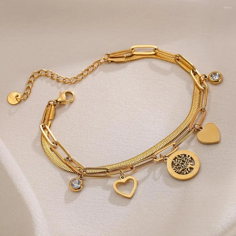 Braccialetti con ciondoli ACQUISTA Braccialetto albero della vita multistrato in acciaio inossidabile 316L color oro per le donne Regali di gioielli di temperamento di alta qualità