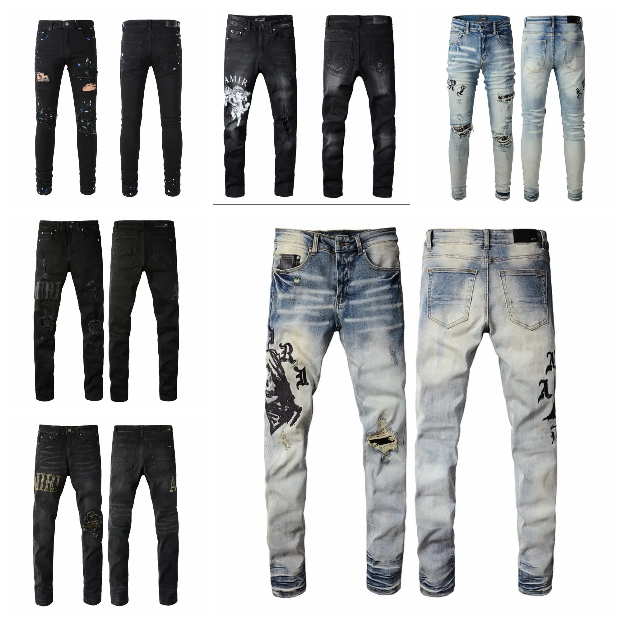 Luxurys Designers Jeans Distressed France Fashion Pierre Straight Men Biker Hole Stretch top Denim Casual Jean Men Skinny Pants Elasticity Male Ripped Trousers Man