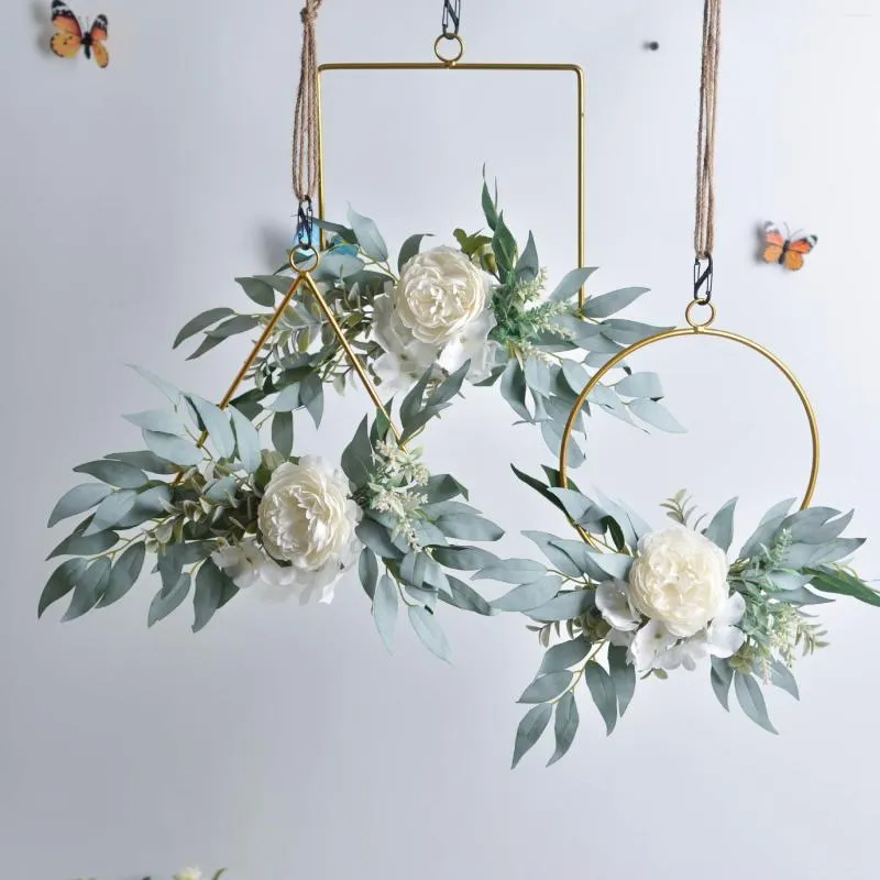 Kwiaty dekoracyjne Cilned Artificial Willow Liście metalowego obręczy Zestaw 3 zieleni z białym jedwabnym płótnem wiszącym ślubem