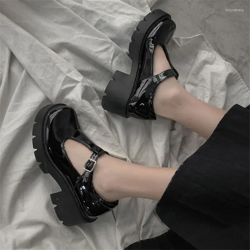 Kledingschoenen Harajuku lolita vrouwen octrooi leer Mary Janes vrouwelijke enkelband dikke hielpompen dames casual platform