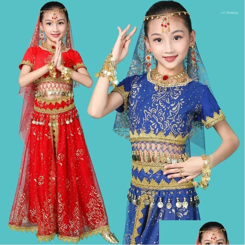 Etapa desgaste niñas danza del vientre trajes diseño oriental niños vestidos india bollywood traje profesional niños 4 color11 gota entregar otbcq