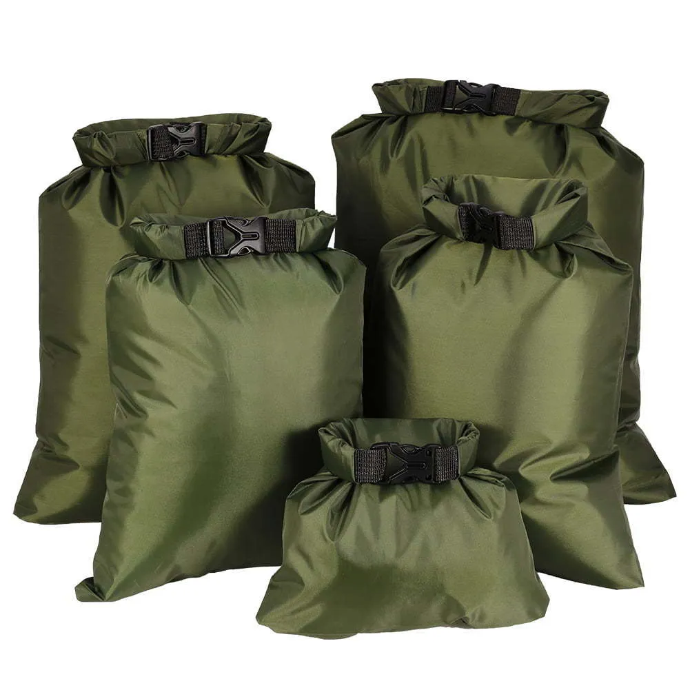 Externe Rahmenpackungen 5-teiliges wasserdichtes Trockensack-Set, tragbar, 15L25L35L45L6L, ultraleichte Outdoor-Aufbewahrungssäcke für Camping, Bootfahren, Kajak, 230427