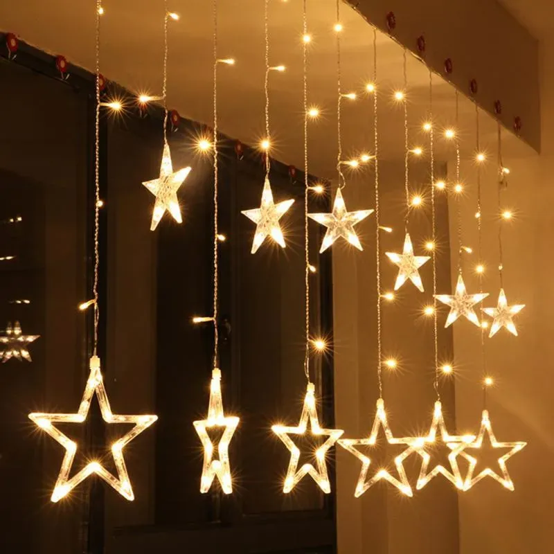 Kerstdecoraties Lichten Romantische ster LED Gordijn Stringverlichting voor vakantie Wedding Garland Party Decoratie