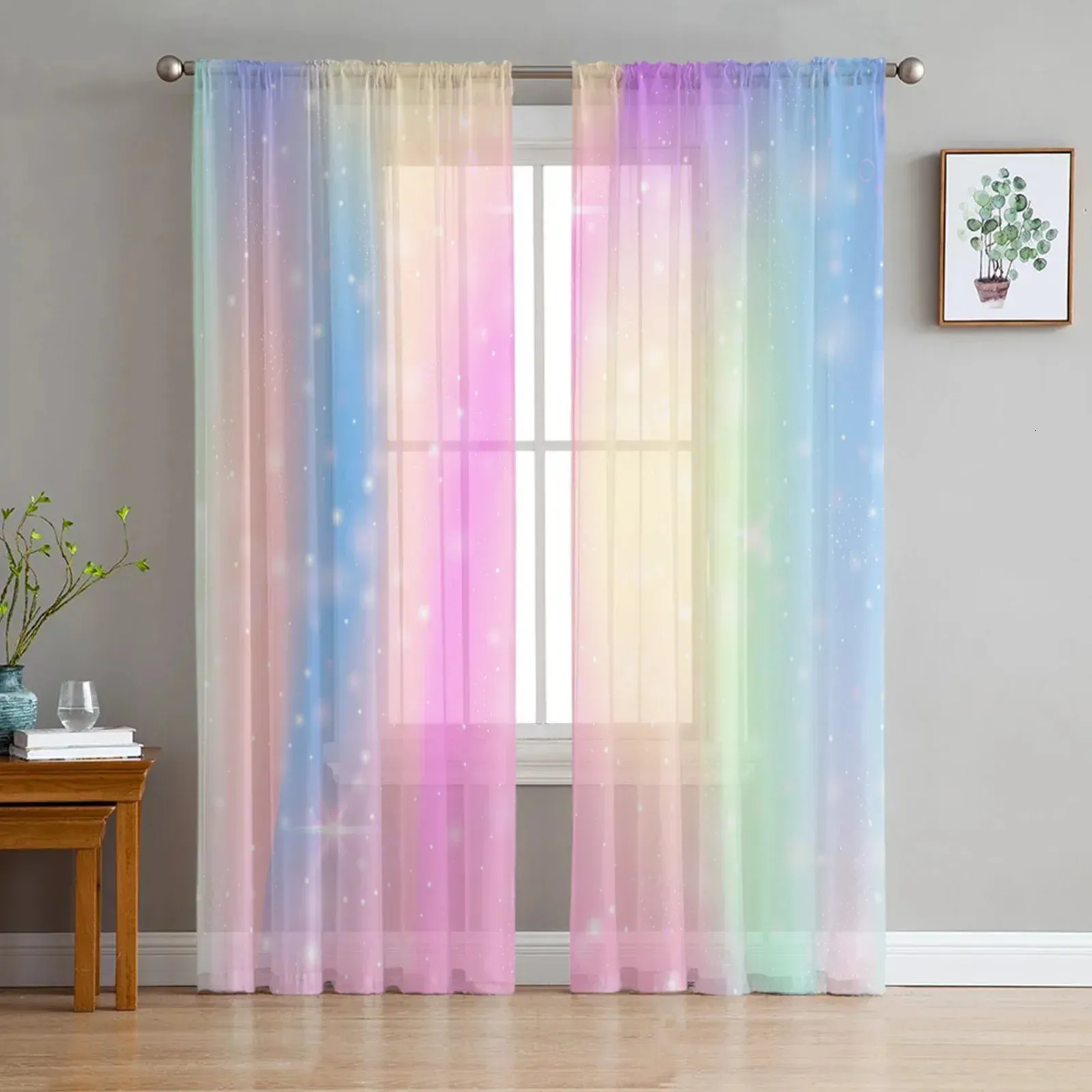 Sheer Curtains Bedroom Starlight Rainbow Spots Living Room Kitchen Window Garden Terrace Balcony 231128