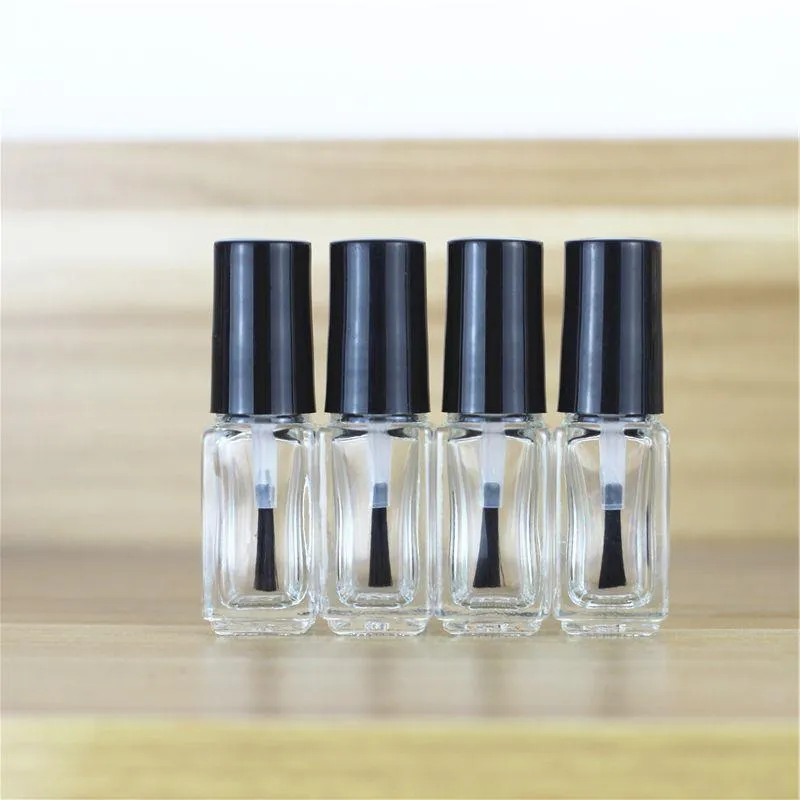 5 ml fyrkantig glasflaska med pensel tom transparent makeup verktyg nagellack containrar klart glaslim flaska för prov haxja